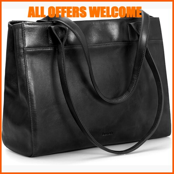 Handbags - Genuine Leather Tote Bag with Zipper Compartments for Work Travel